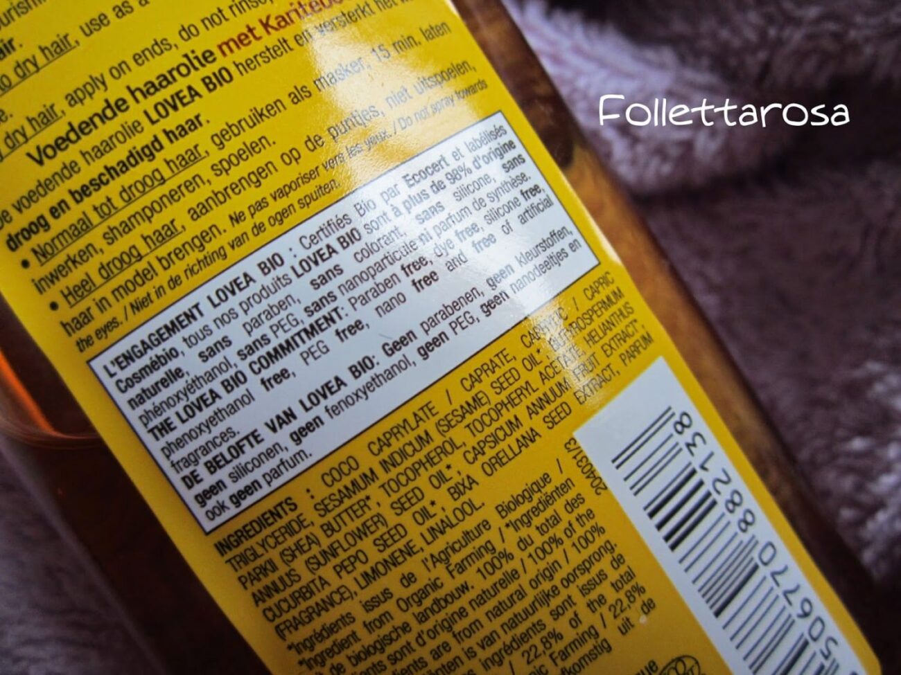 inci lovea capelli olio