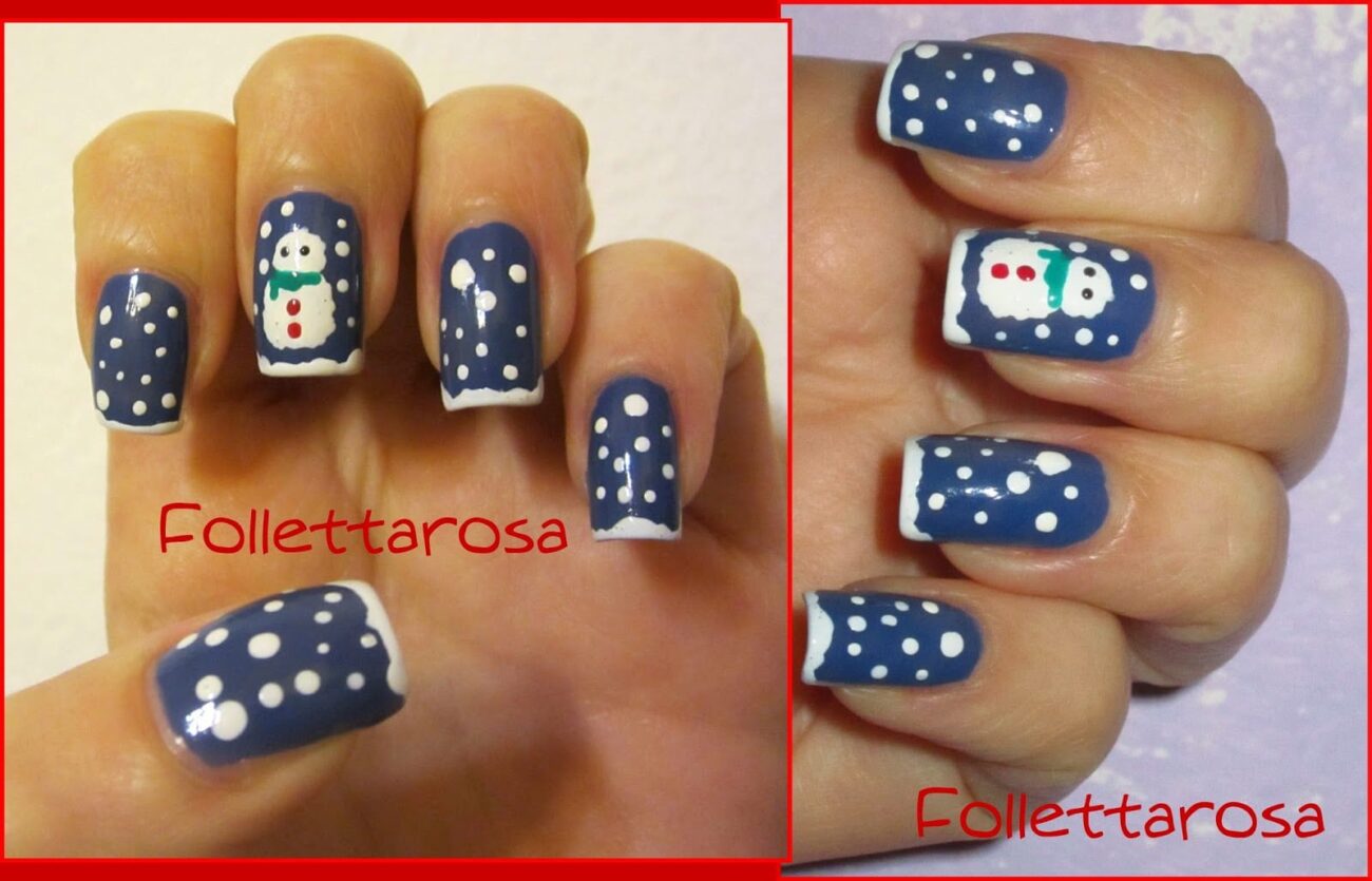 nail art pupazzo di neve tutorial