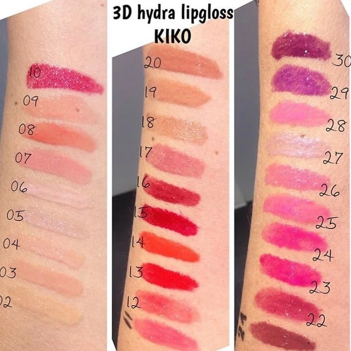 hydra-lipgloss-kiko-swatches